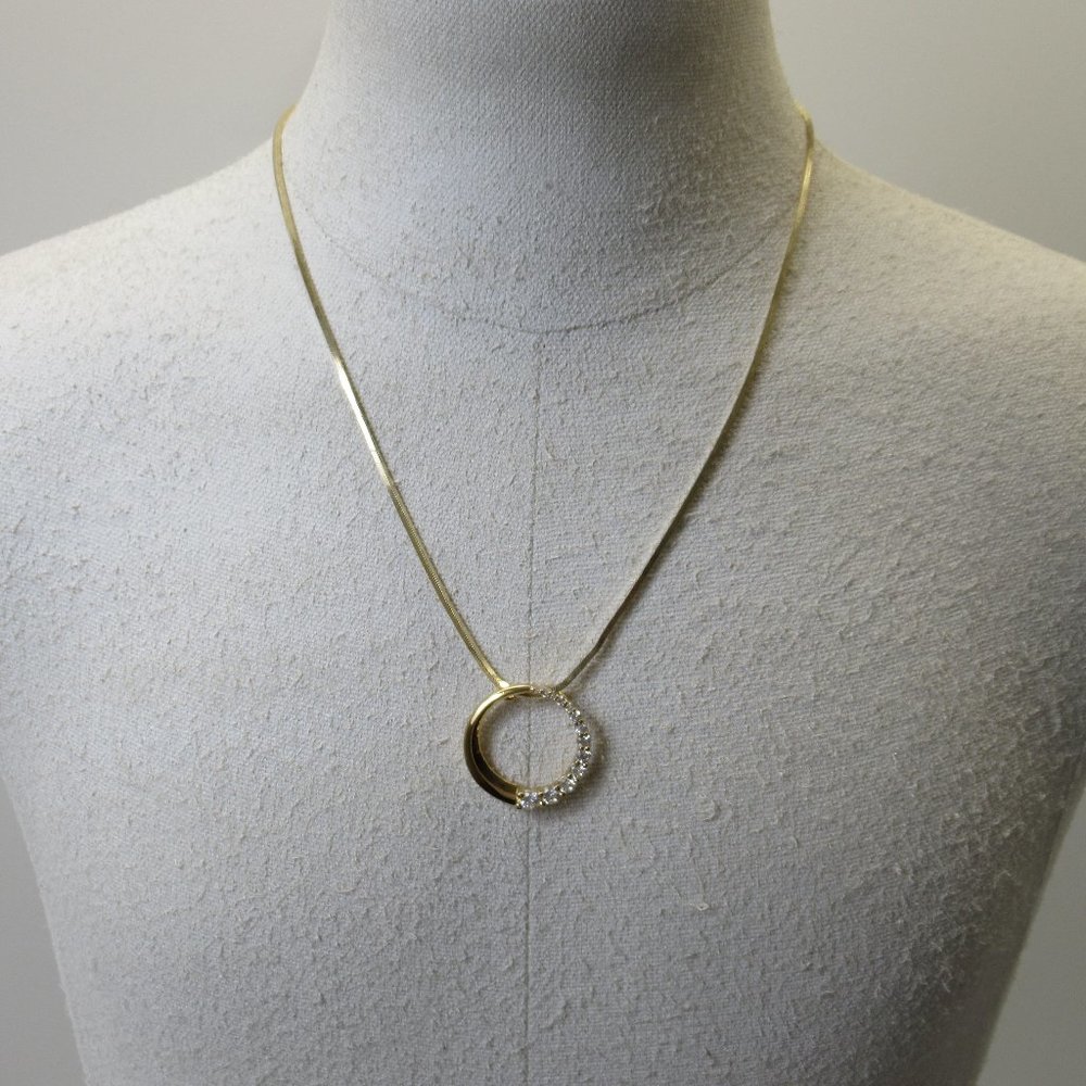 925 Sterling Gold Tone Circle CZ Necklace
